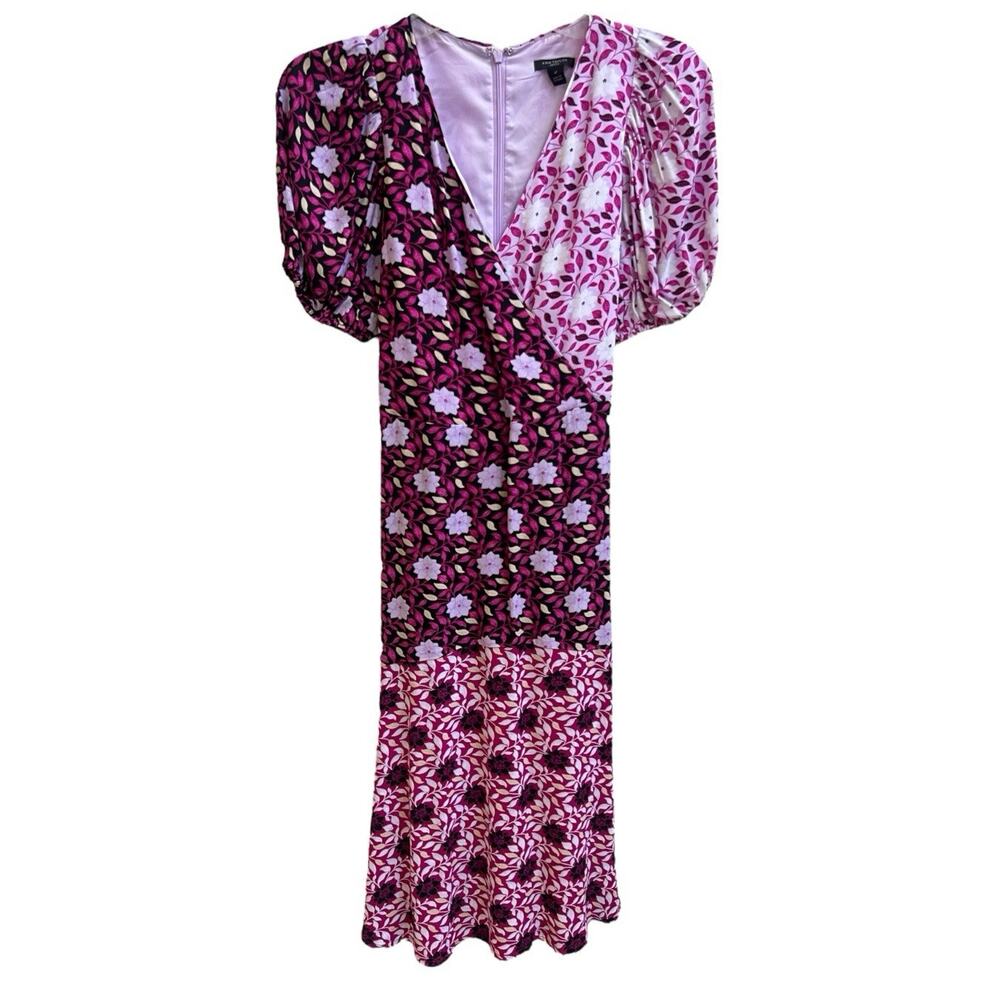 Ann Taylor NWT Mixed Floral Faux Wrap Midi Dress Puff Slv Cottagecore Sz 4P $189 - Picture 2 of 7